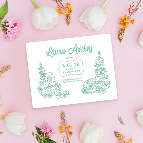 Birth Announcement - Mint Garden