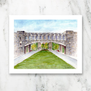 Watercolor reproduction print of Virginia Tech Torgersen Bridge with Pylons